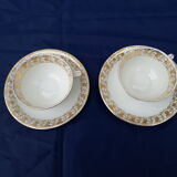 2 cups with pastry saucers and enamel from Limoges Mehun M and S