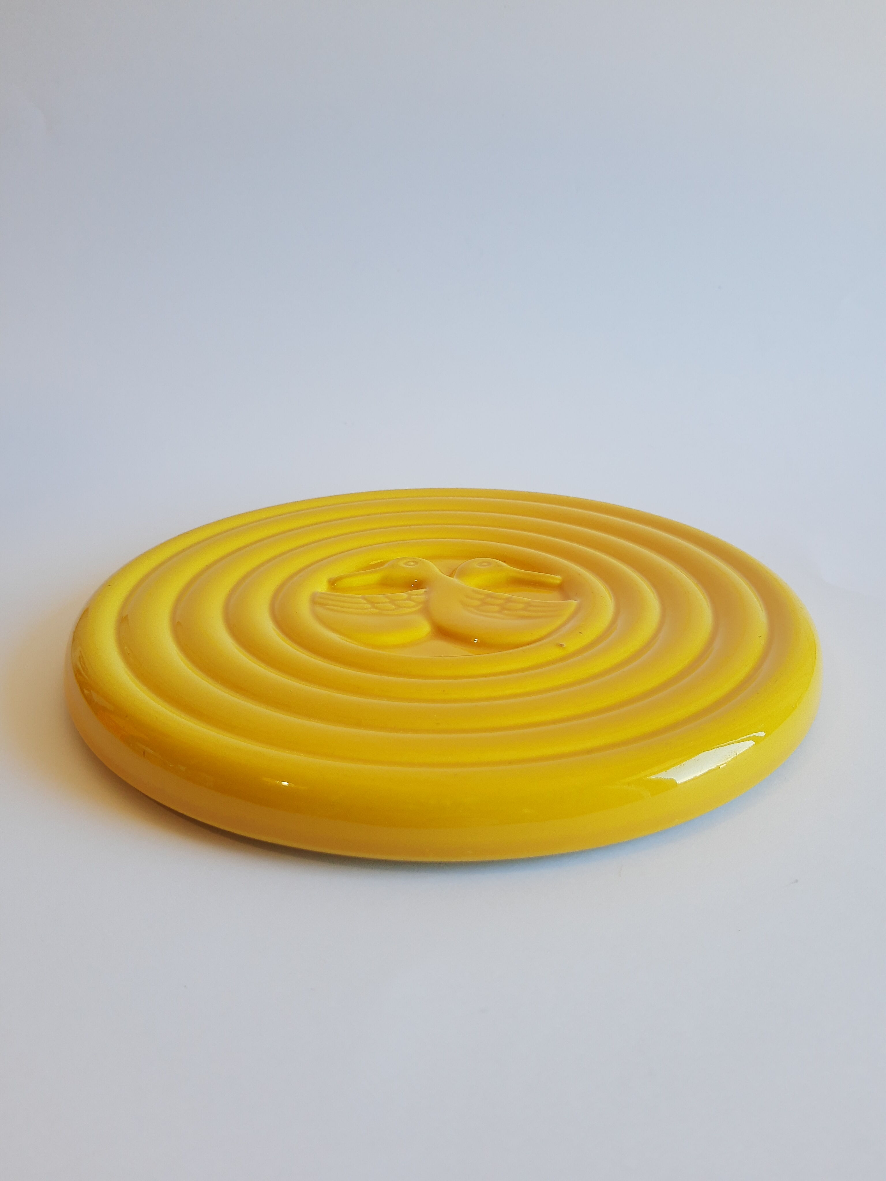 Vintage art deco duck yellow slip coaster