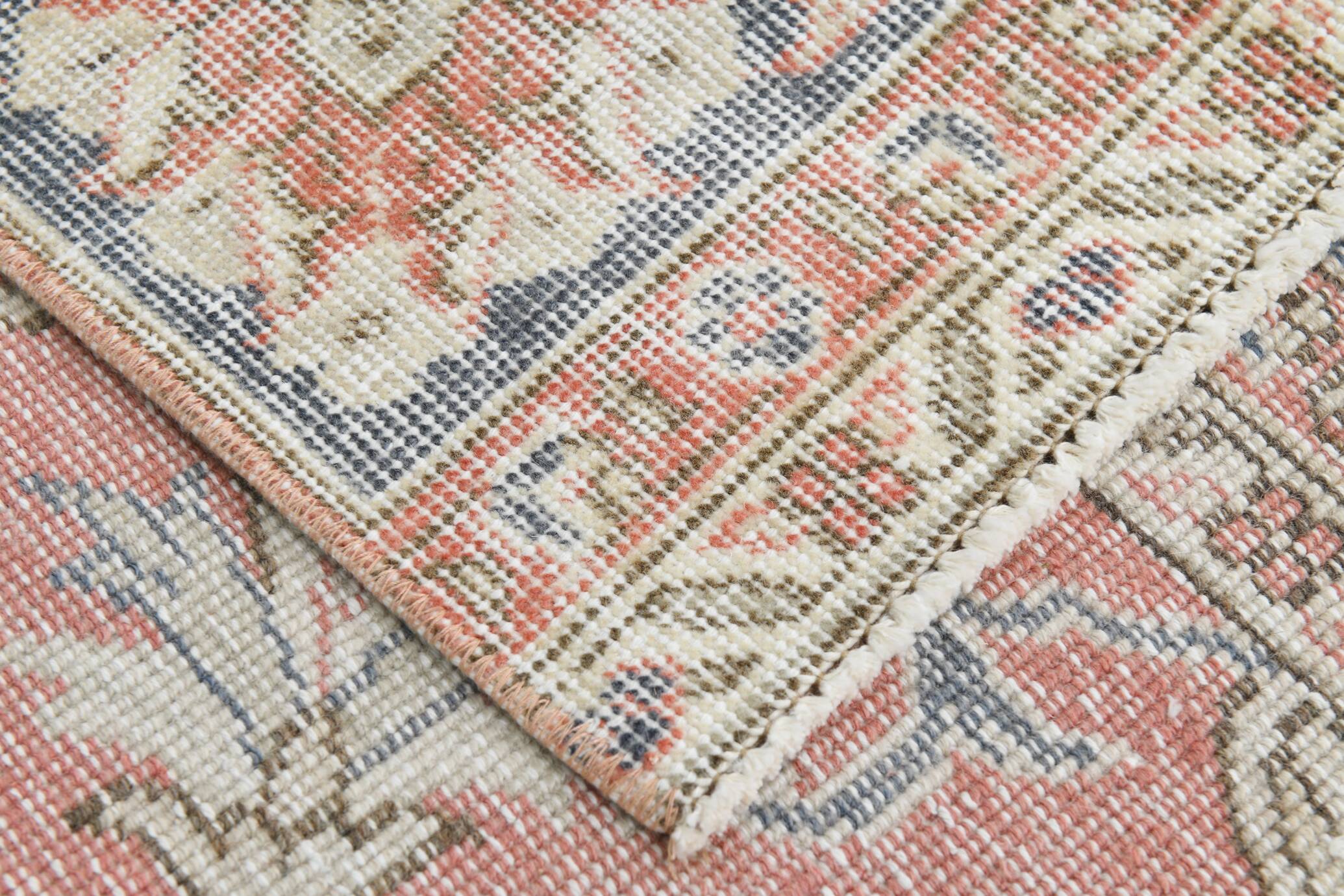 7x11 Salmon Pink & Blue Vintage Persian Rug, Large Floral Rustic Decor