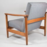 Fauteuil polonais vintage, modèle GFM-142, années 1960, entièrement rénové, tissu gris