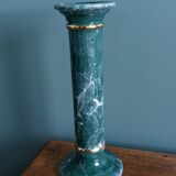 Bougeoir colonne en céramique effet marbre vert et or