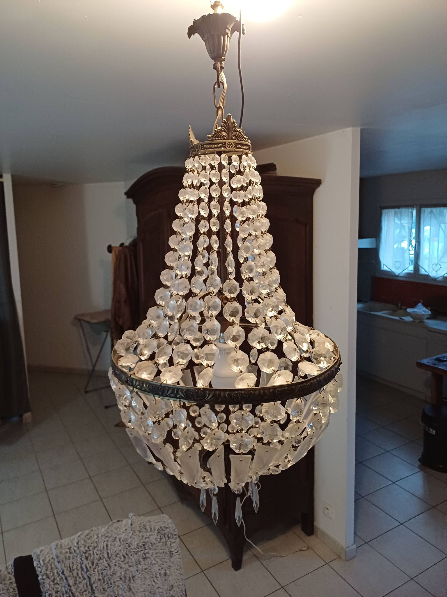 Crystal and Brass Hot Air Balloon Tassel Chandelier