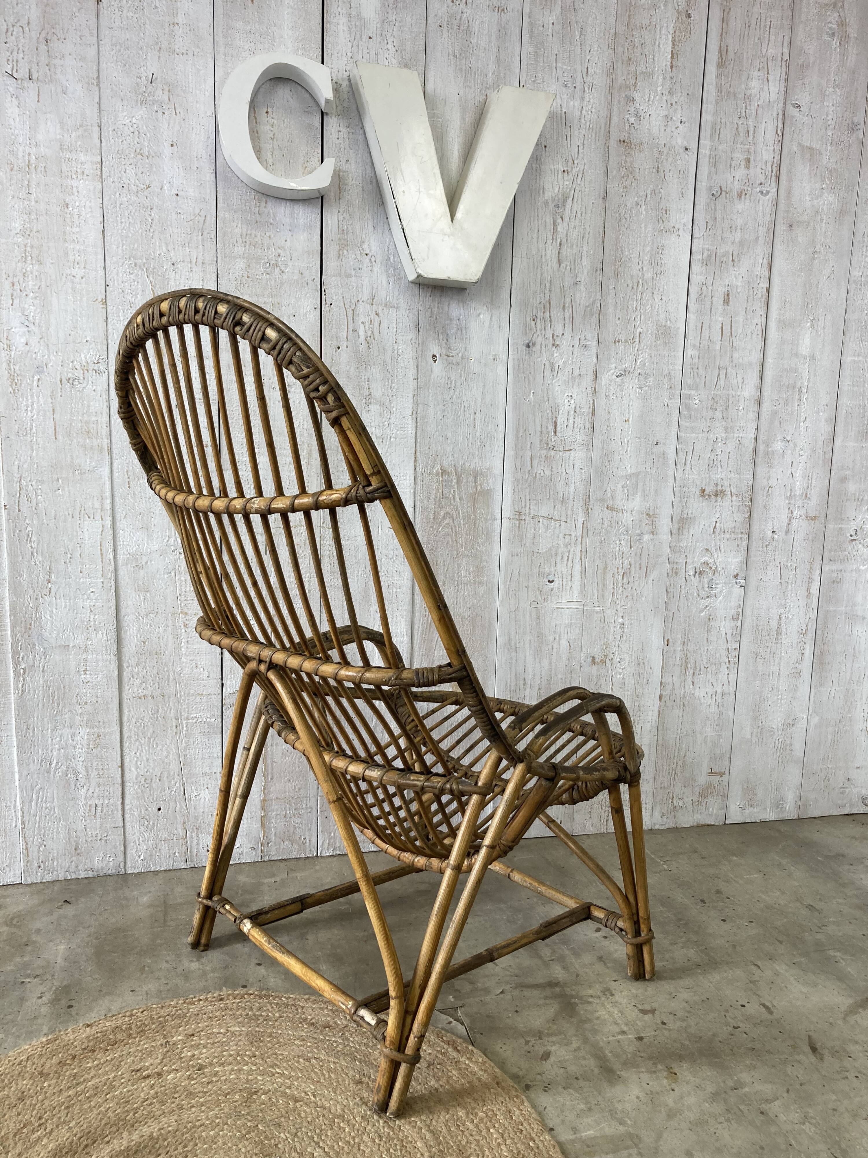Large vintage rattan armchair