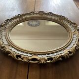 Miroir ovale résine dorée kitsch des années 70