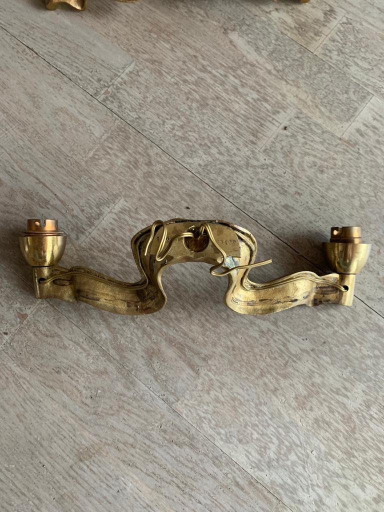 Pair of gilded bronze wall lamps, France, 1940