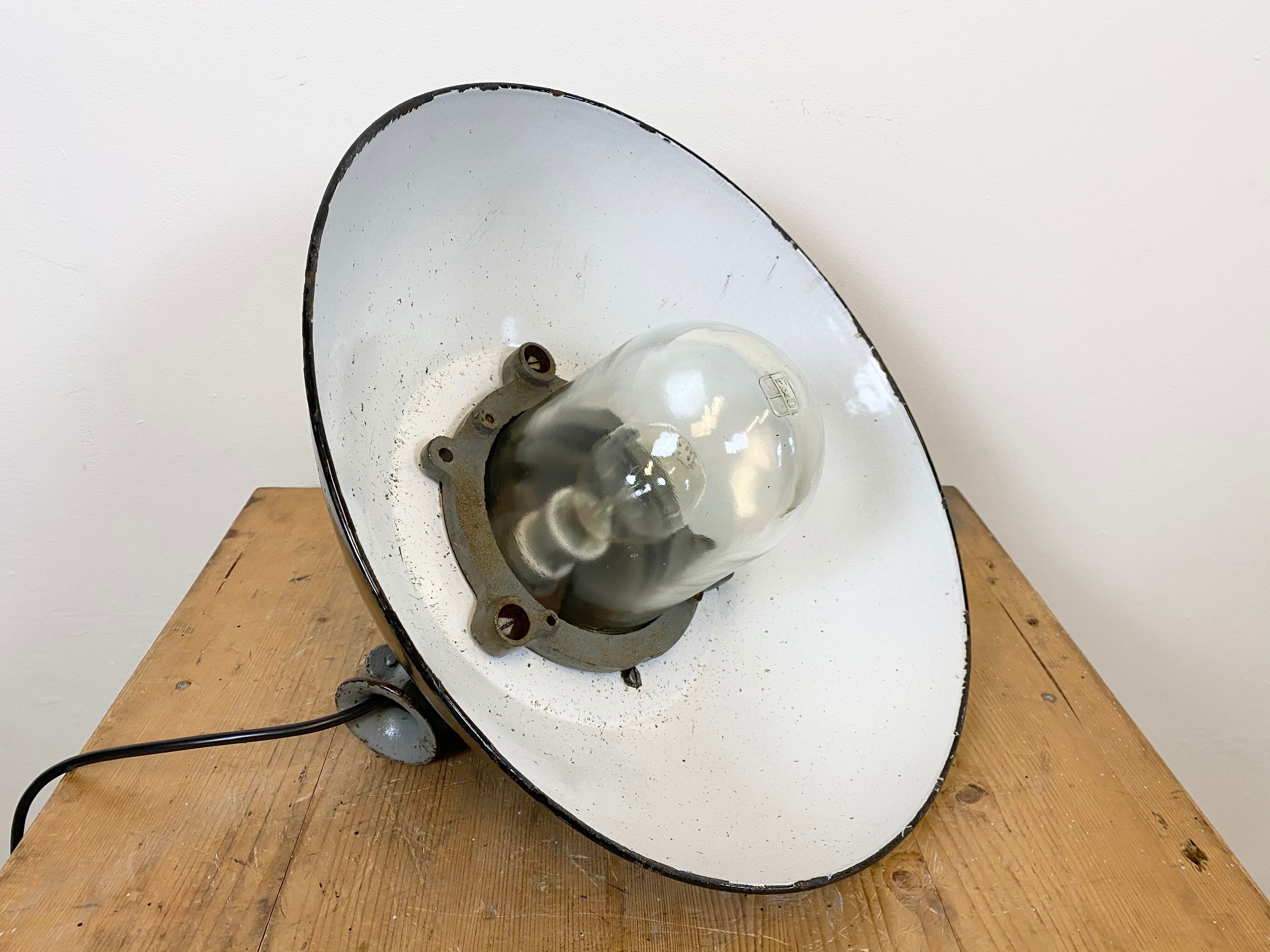 Black Enamel and Cast Iron Industrial Pendant Light, 1960s