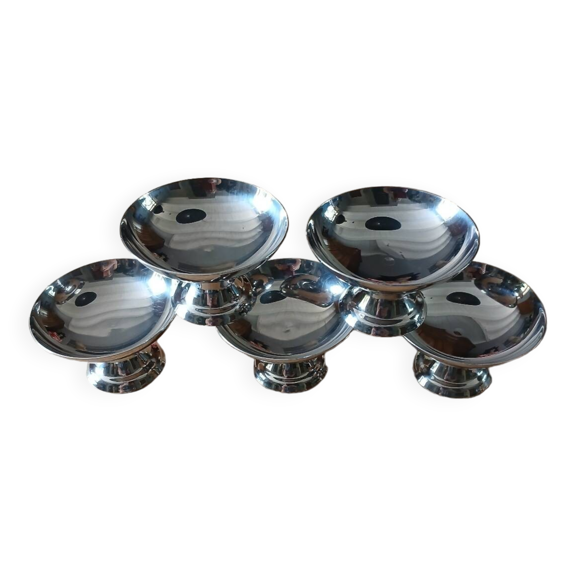 5 antique stainless steel ice cream cups