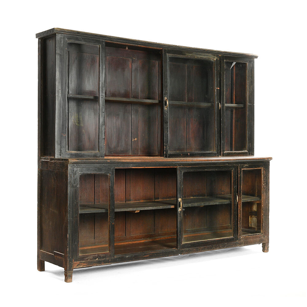 Black-patinated wooden glass cabinet