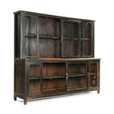 Black-patinated wooden glass cabinet