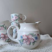 Royal Doulton "Carmel" 4 cups & milk jug floral decoration