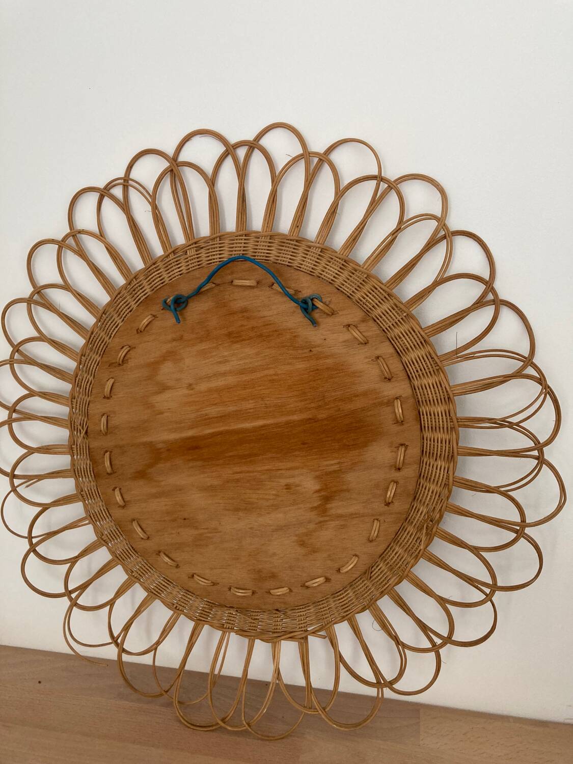 Miroir soleil vintage osier rotin