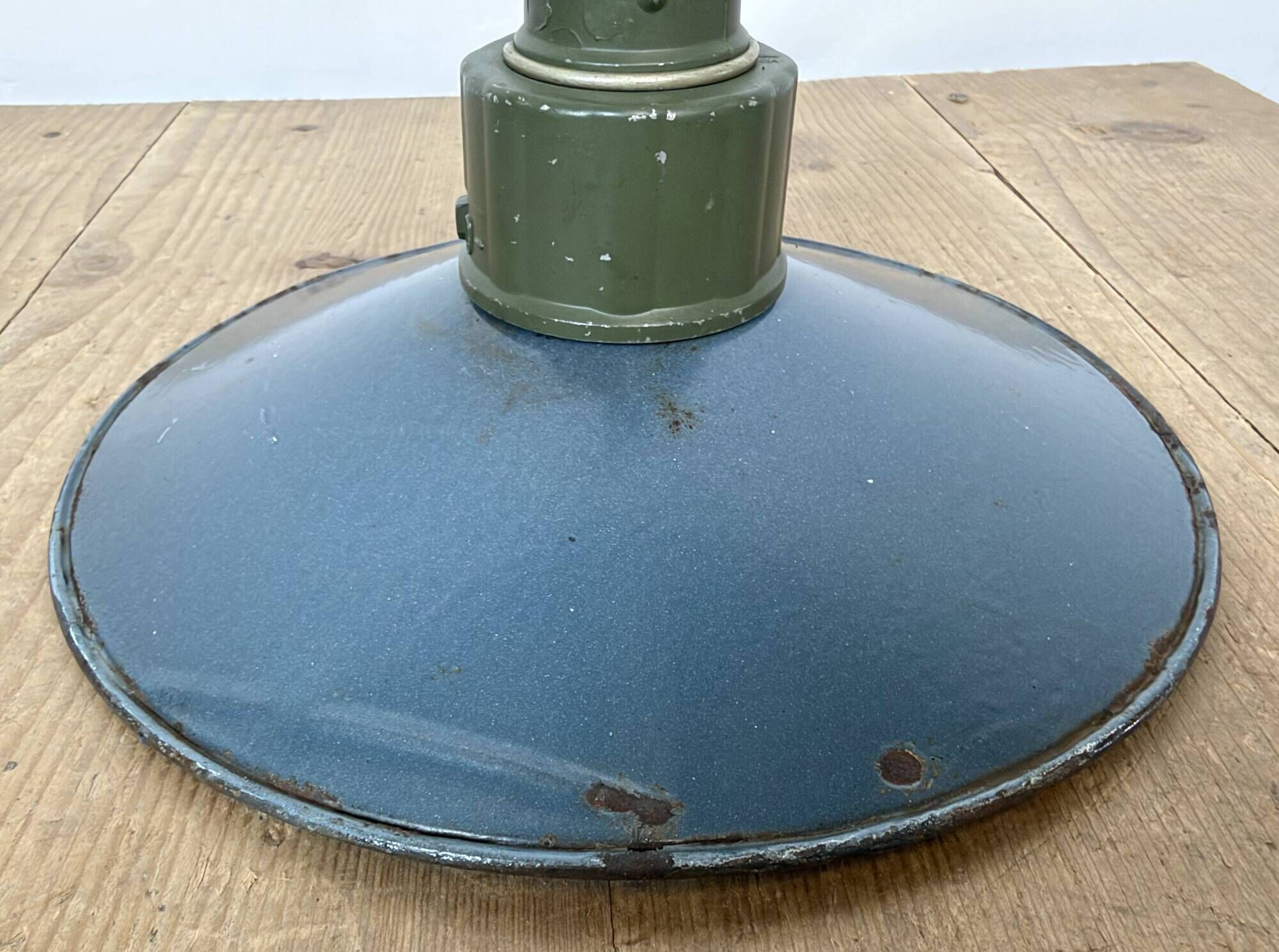 Industrial Blue Enamel Military Pendant Lamp with Cast Aluminium Top, 1960