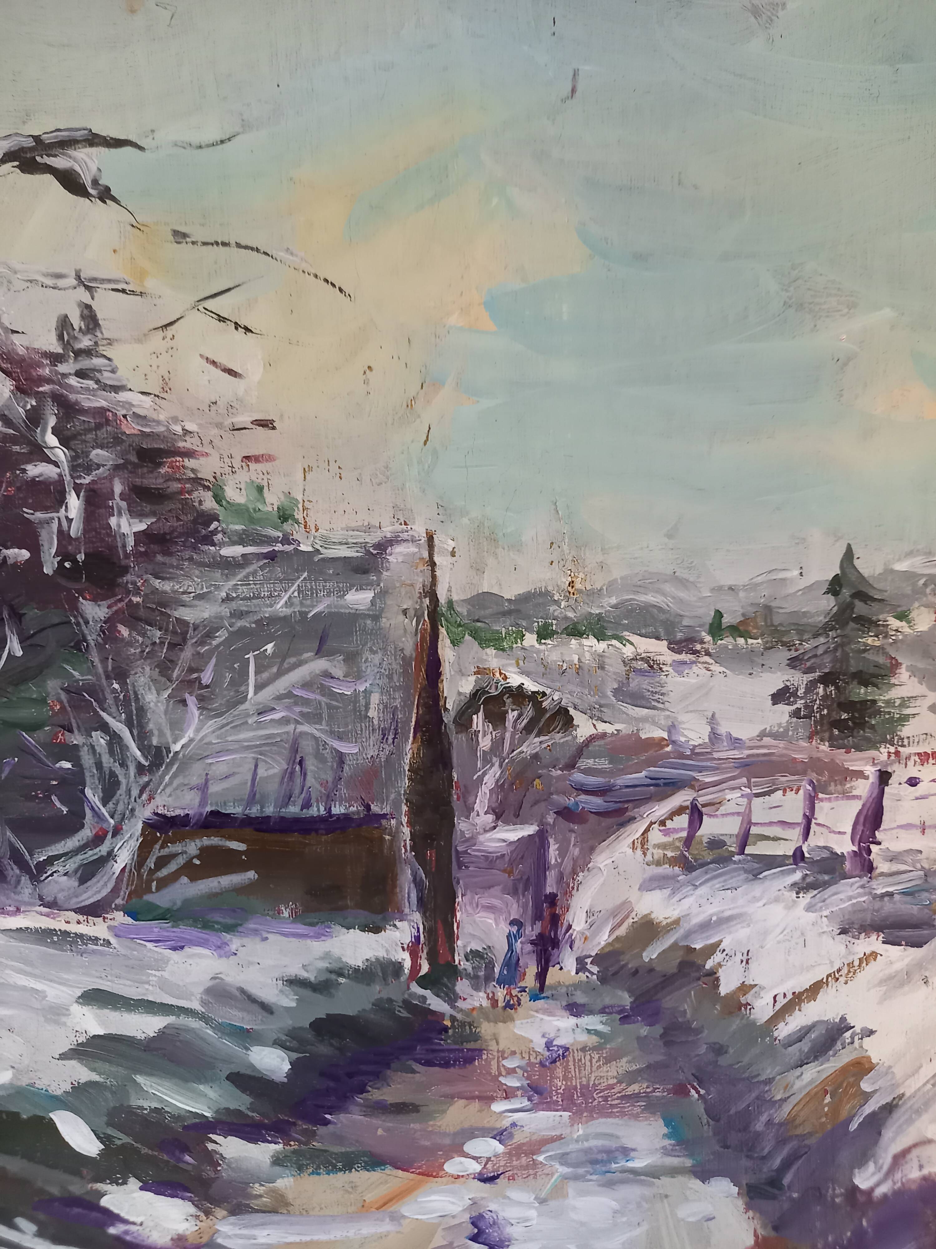 Oil on canvas, landscape under the snow, Jacques Wallart