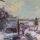 Oil on canvas, landscape under the snow, Jacques Wallart