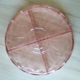 Plat de service à compartiments en verre pressé rose Art Déco