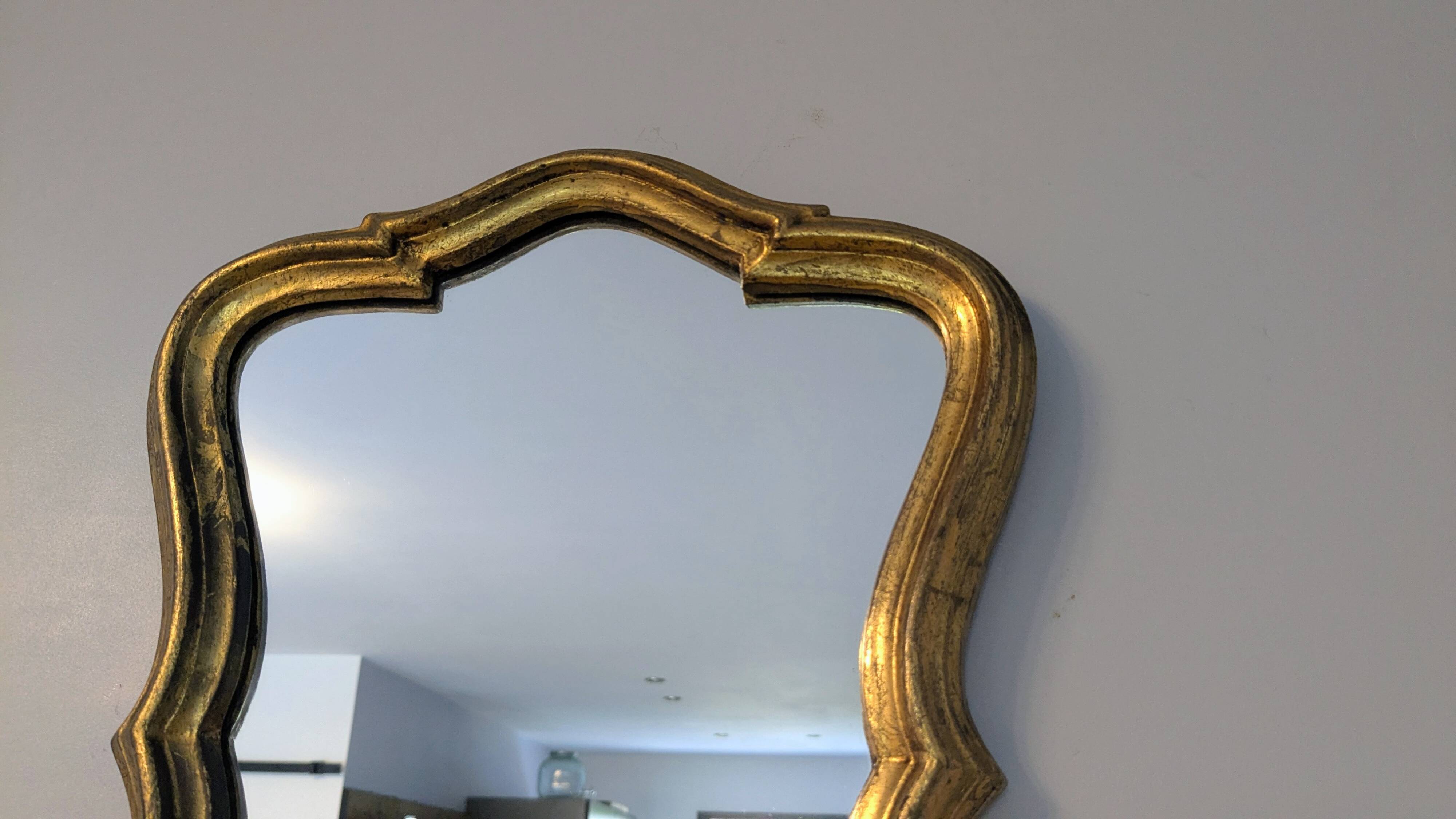 Baroque style gilded mirror – antique patina – 37 x 30 cm