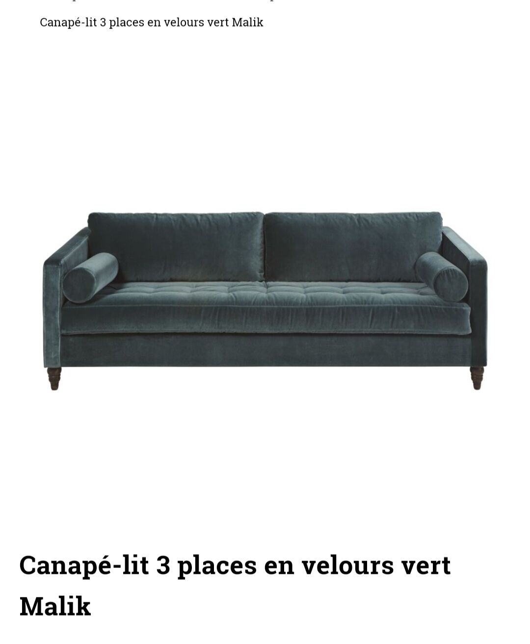 Sofa bed 3 places velvet green