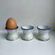 Trio de coquetiers diabolo blanc liseré argenté et bleu vif années 50