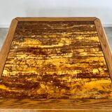 Ancienne table basse plateau marbre doré design années 70 pieds bois vintage