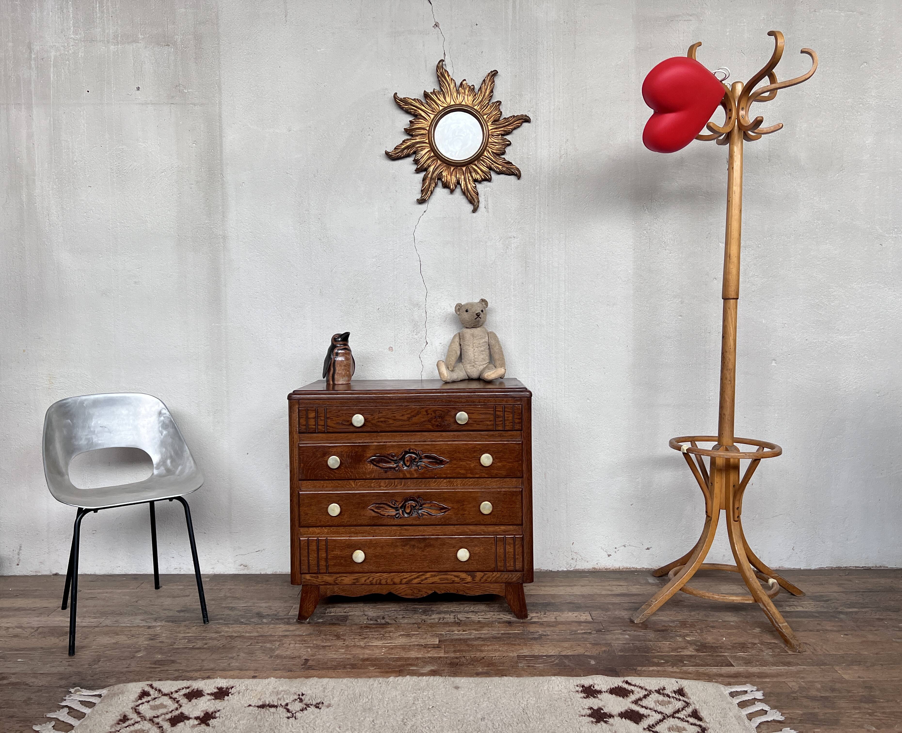 Chest of drawers semainier chiffonnier vintage oak 1950 style Art deco