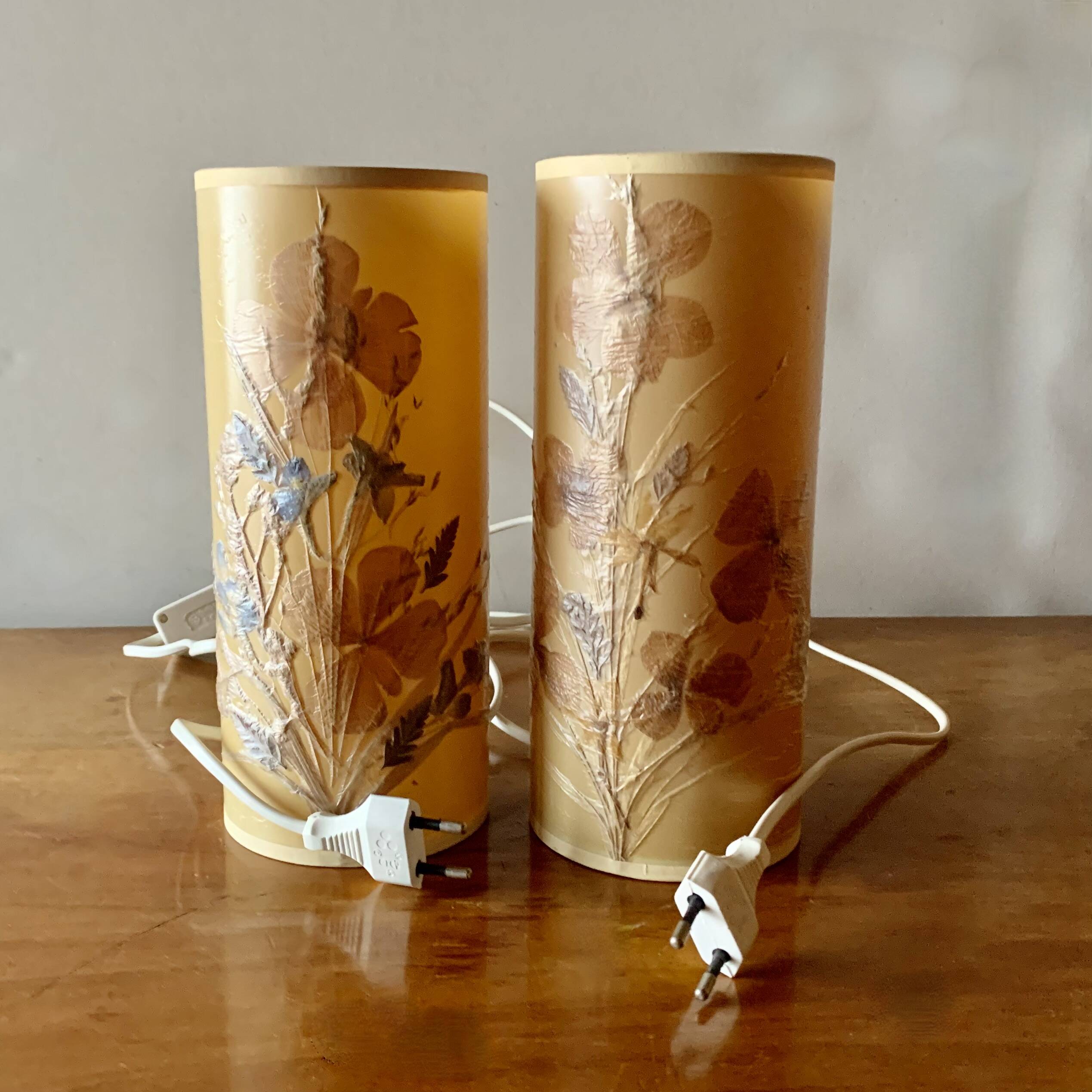 Pair of vintage dried flower lamps