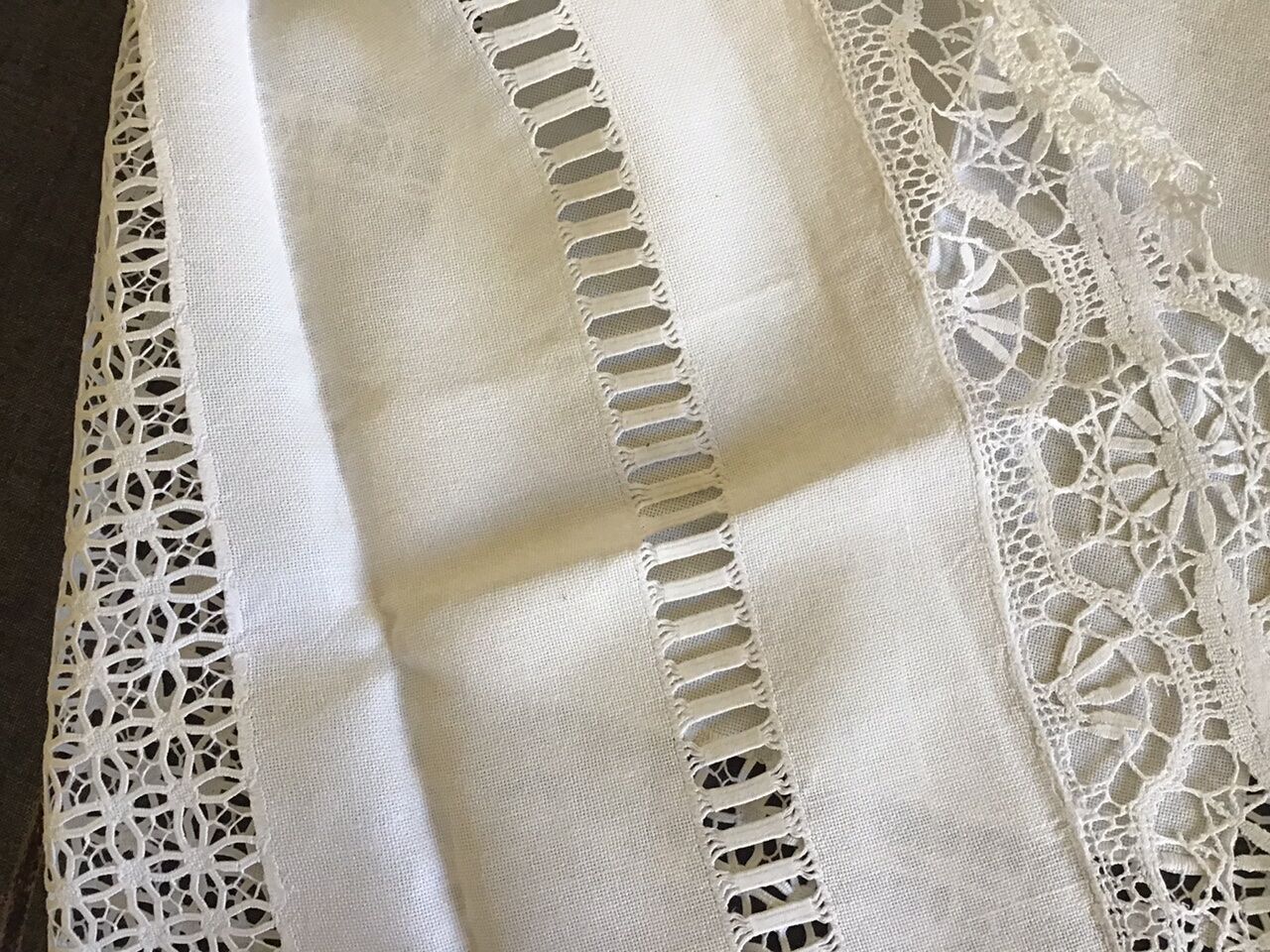 Embroidered white linen tablecloth, square