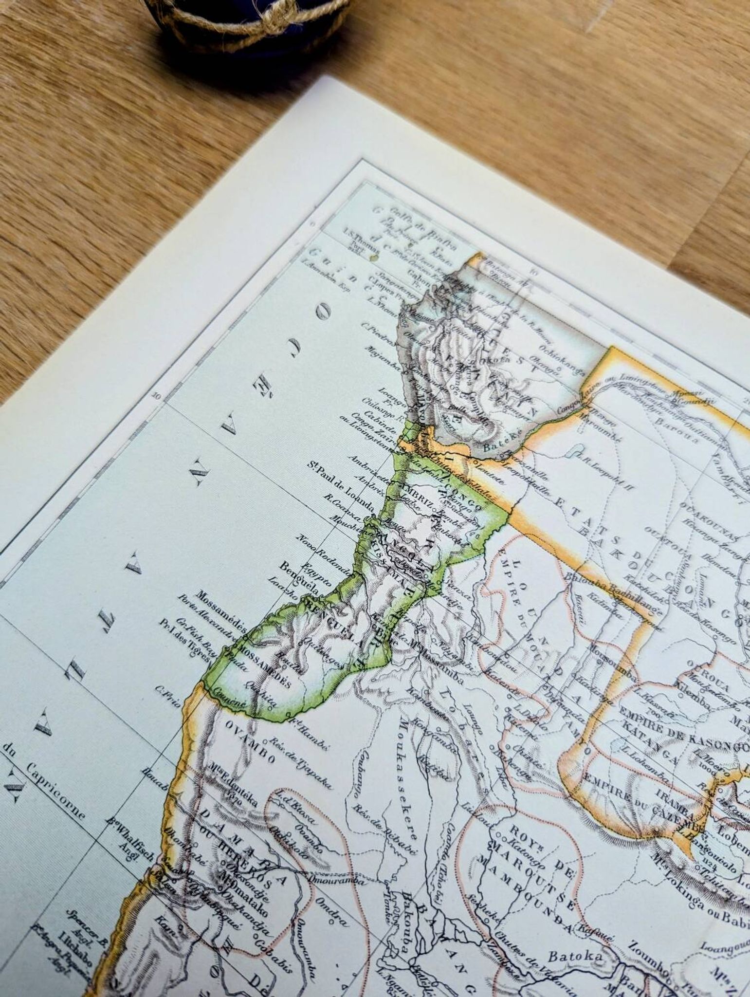 Imprimée en 1885, le sud de l'Afrique.