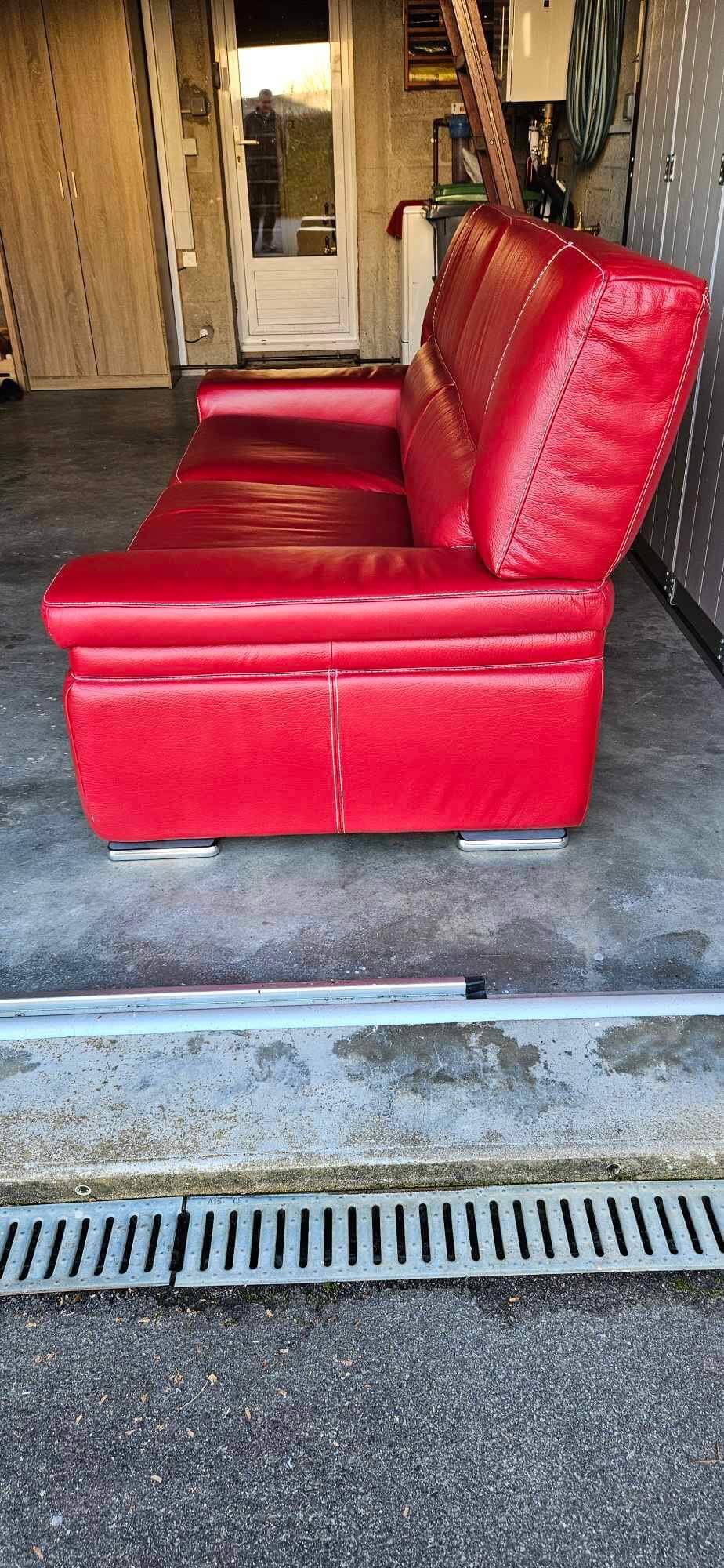 Chateau d'Ax red buffalo leather 3-seater sofa