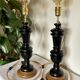 2 pieds de lampe bois et noir