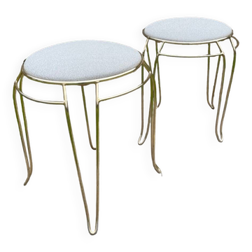 Pair of vintage 1960 stools in gold metal