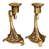 Pair of Art Nouveau style candlesticks. Solid bronze.