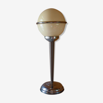 Lampe vintage chrome et globe boule verre tchécoslovaquie
