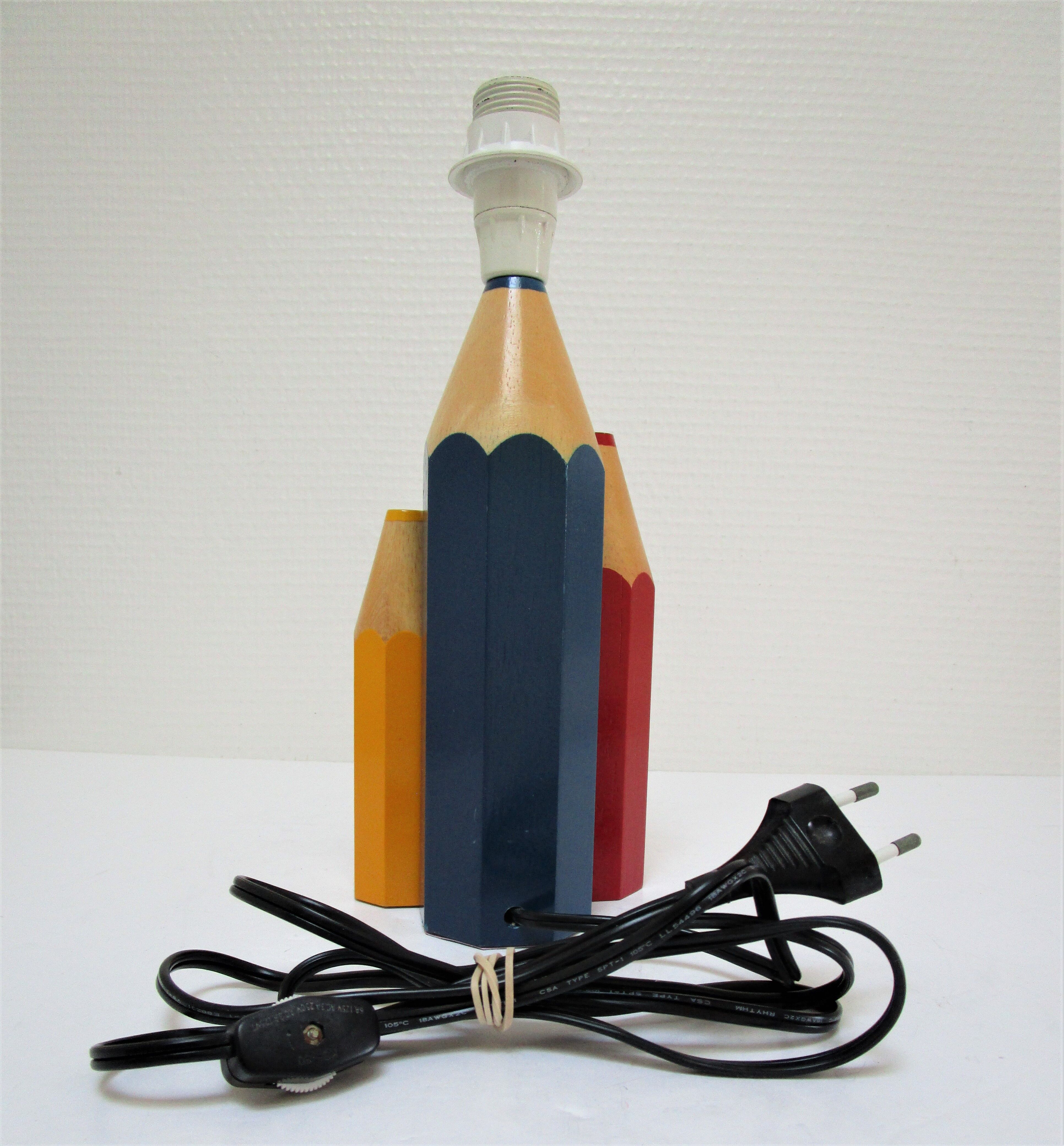 Lamp foot three pencils wood beech vintage 80s