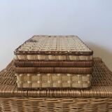 Wicker and blue gingham briefcase