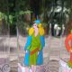 Set of four large Vintage glasses with "belle époque" décor