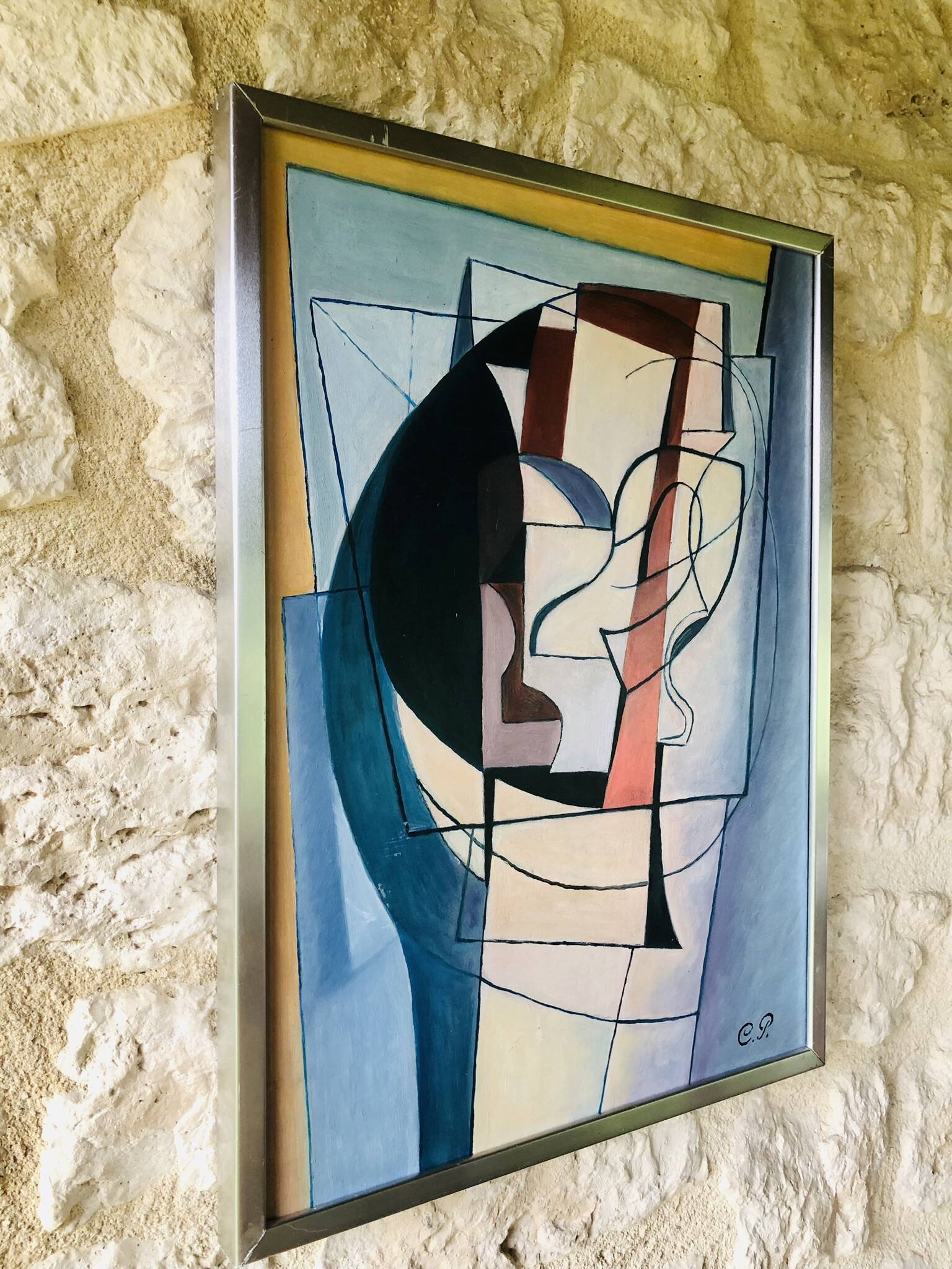 Vintage abstract painting, signed, circa 70's/80's