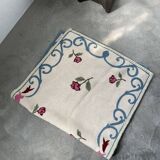 White and blue floral wool rug
