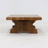 Brutalist Solid Blonde Oak Checkered Coffee Table 1970s