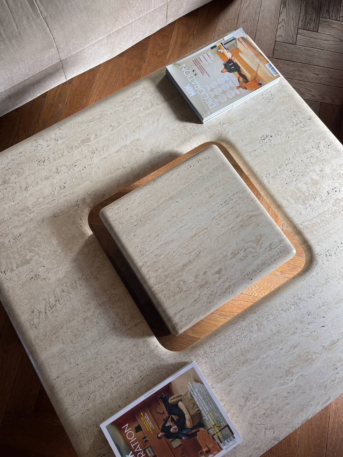 Vintage 1980s Italian travertine coffee table from Florence.