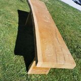 Old brutalist art bench, in natural raw oak