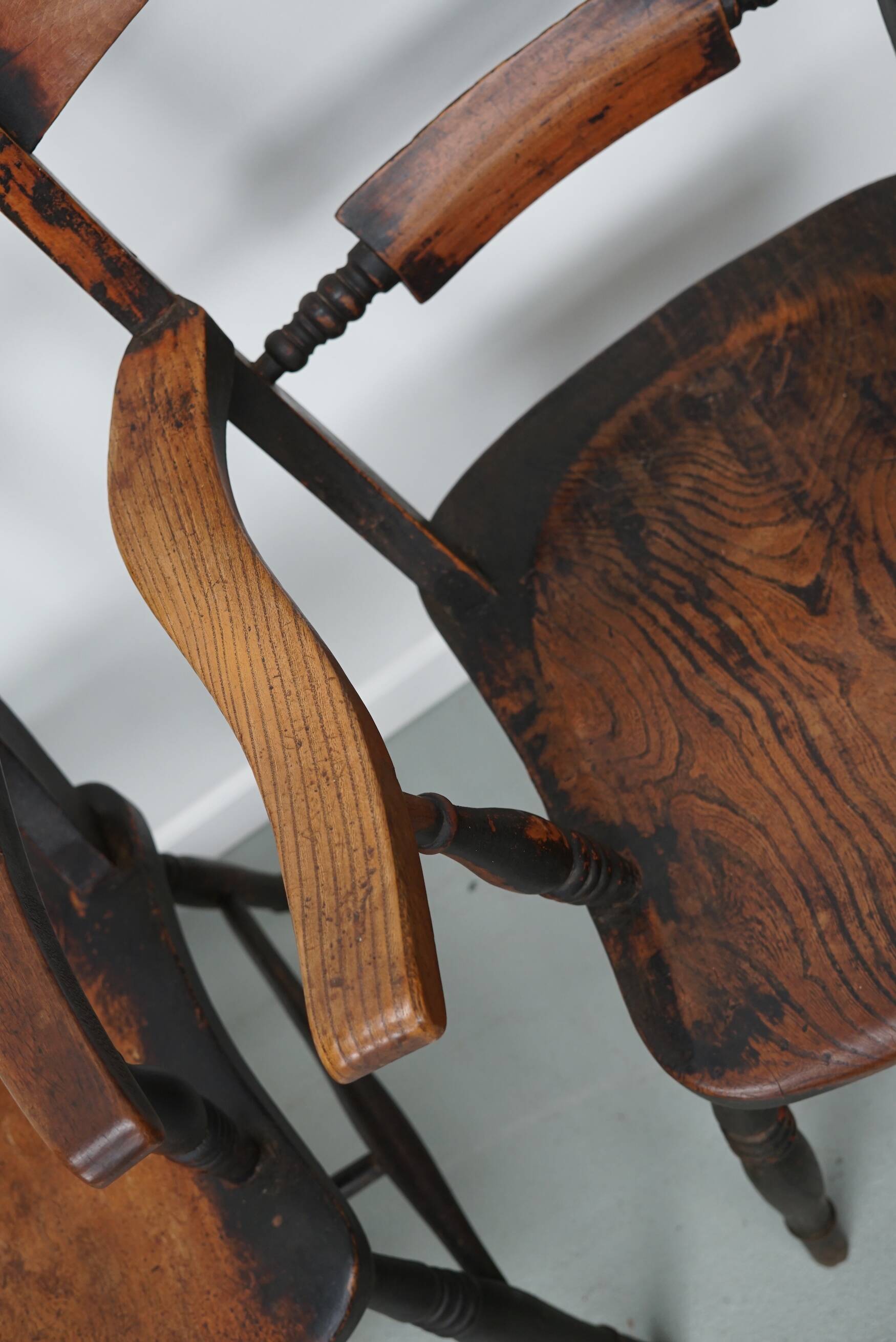 Pair of Antique Oxford Chairs, Windsor, Lath Back, Armchair, Elm, 19thc