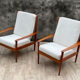 Pair of Scandinavian armchairs "PJ56" with high back by Grete Jalk for Poul Jeppesen