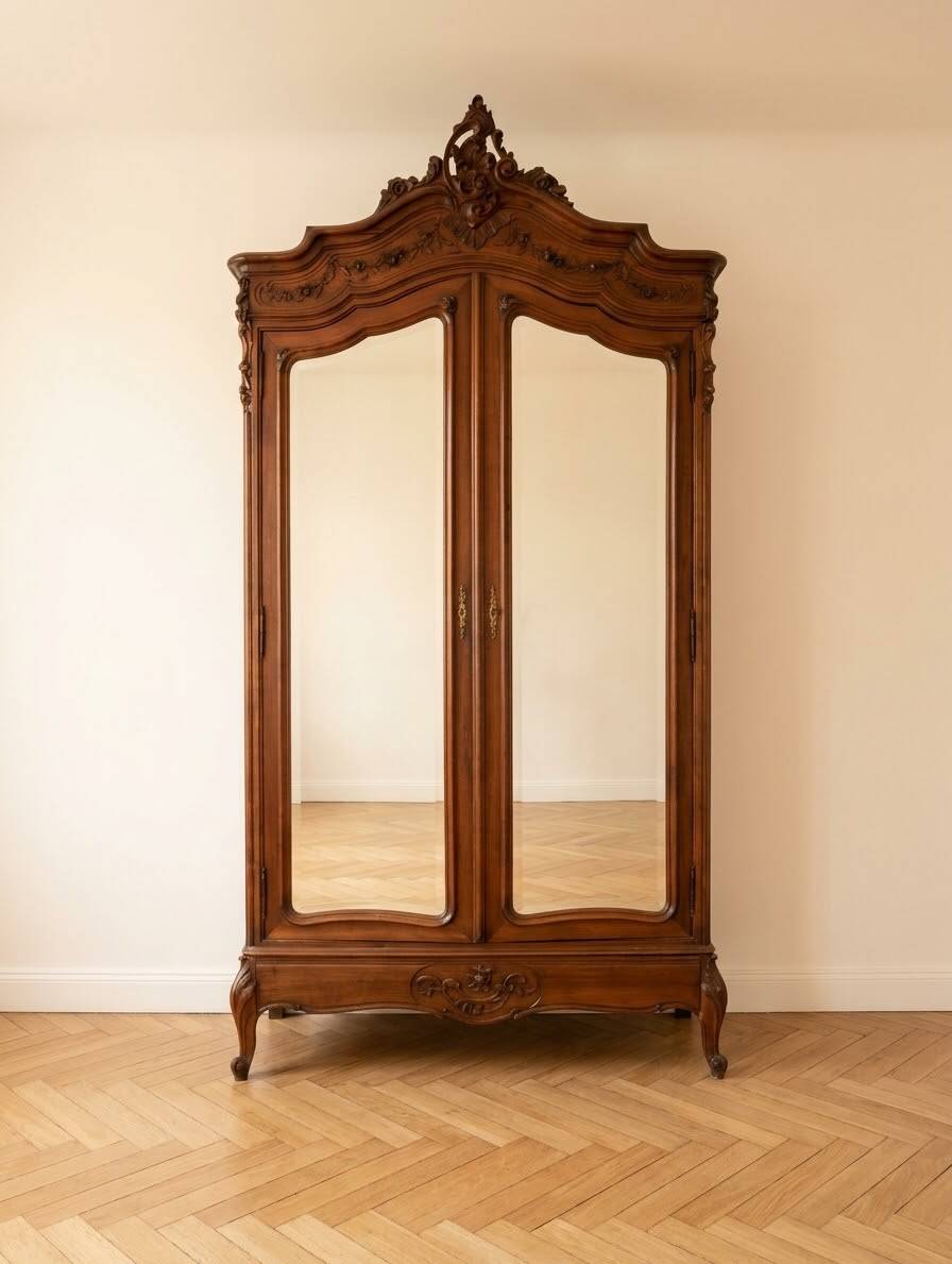 Antique two-door mirror wardrobe Louis XV in wood