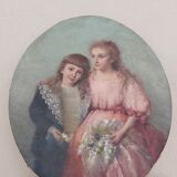 Portrait painting to young girls oil on canvas 19th