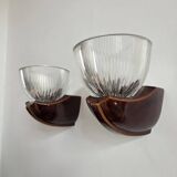 Pair of Art Deco wall lights, ceramic and holophane glass.