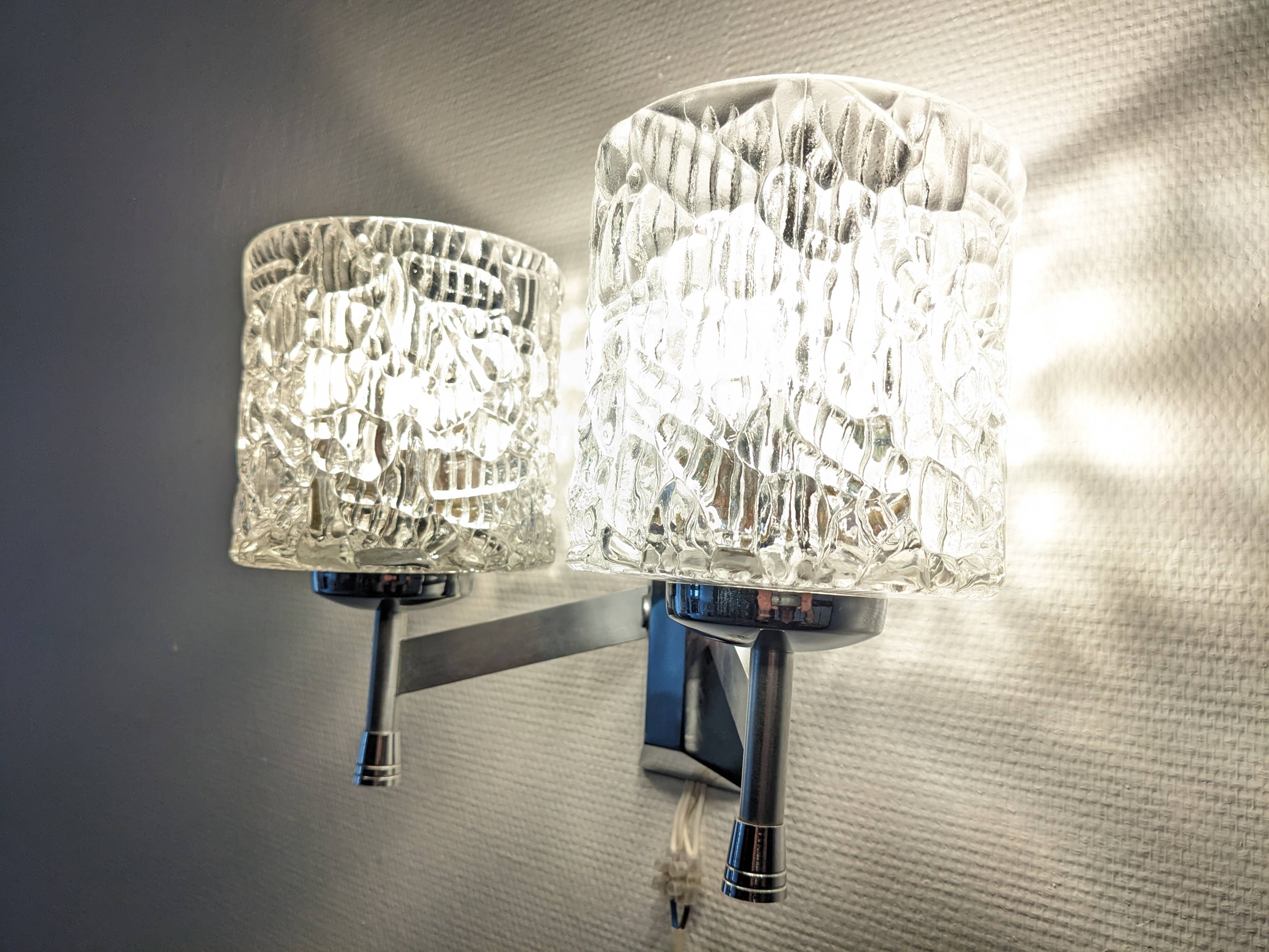 Pair of Murano glass wall lights by Kaiser Leuchten, Germany circa 1970.