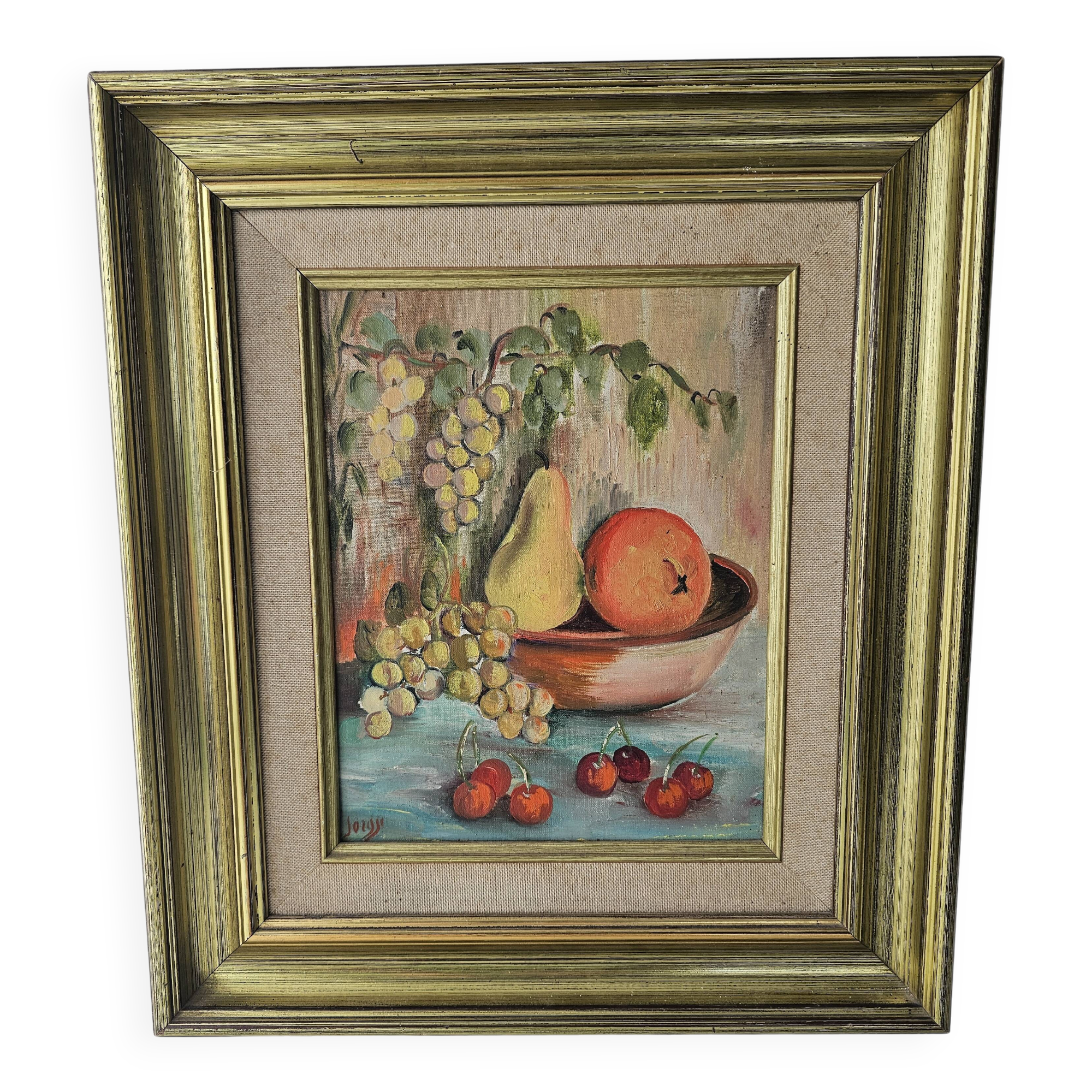 Oil Painting on Canvas Still Life with Fruits Signed Jorgji