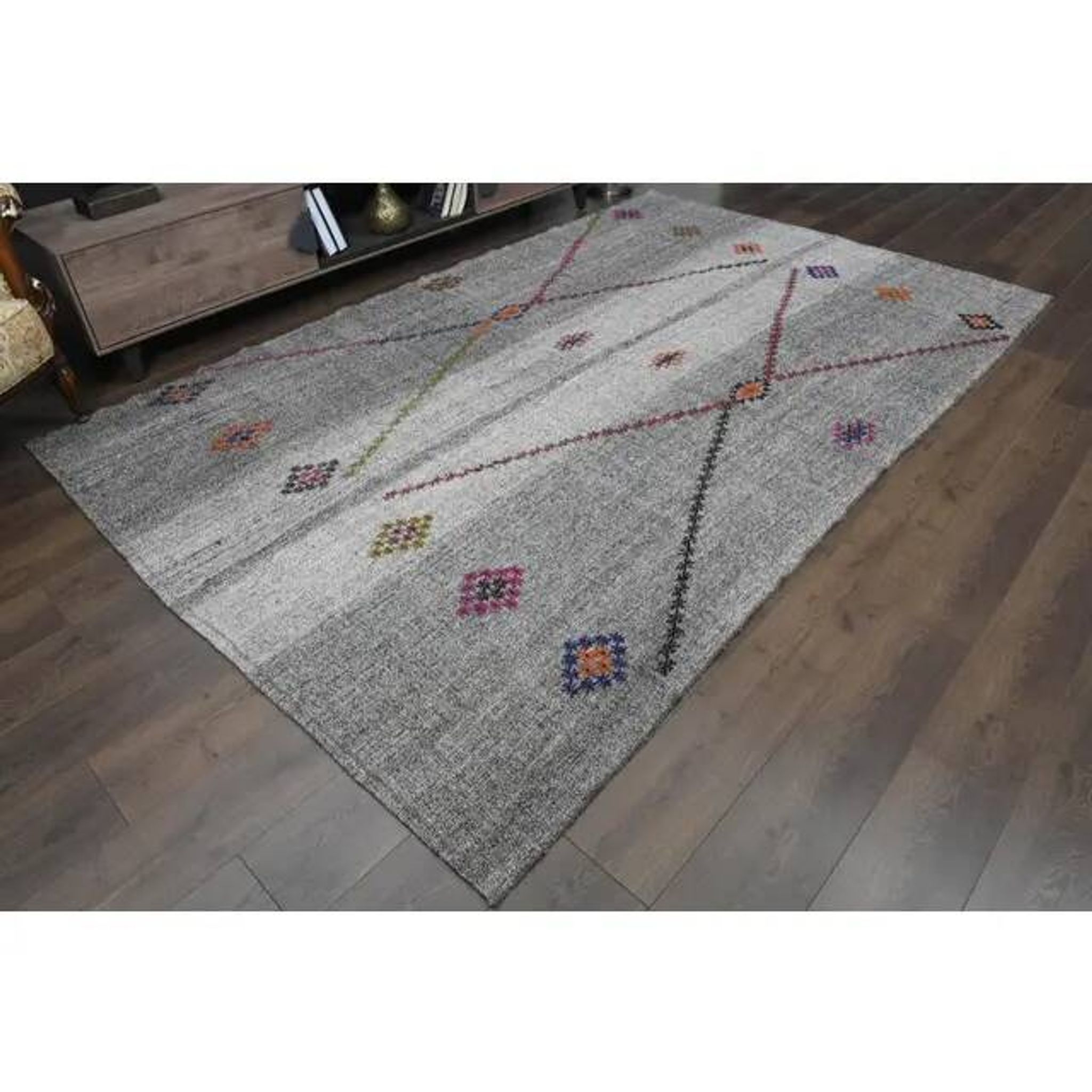 1970s Vintage Turkish Oushak Handmade Wool Cotton Gray Area Rug 200x316