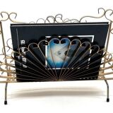 Vintage Magazine Rack in Gold Metal