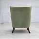1960s, Scandinavian armchair, green furniture velour, oak wood legs.
